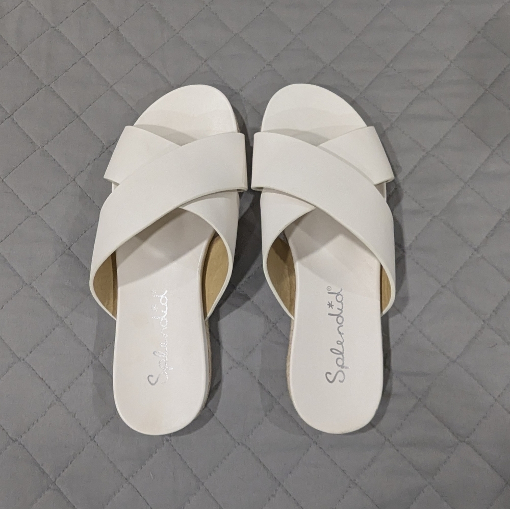SPLENDID Leather White Criss Cross Slide Espadrille Sandals Size 6
